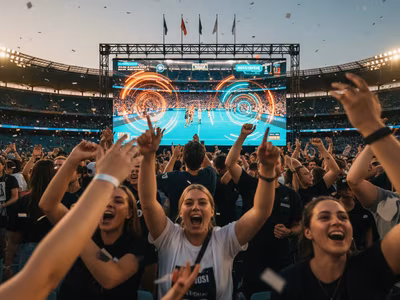 Fans watching AR overlay on a live match