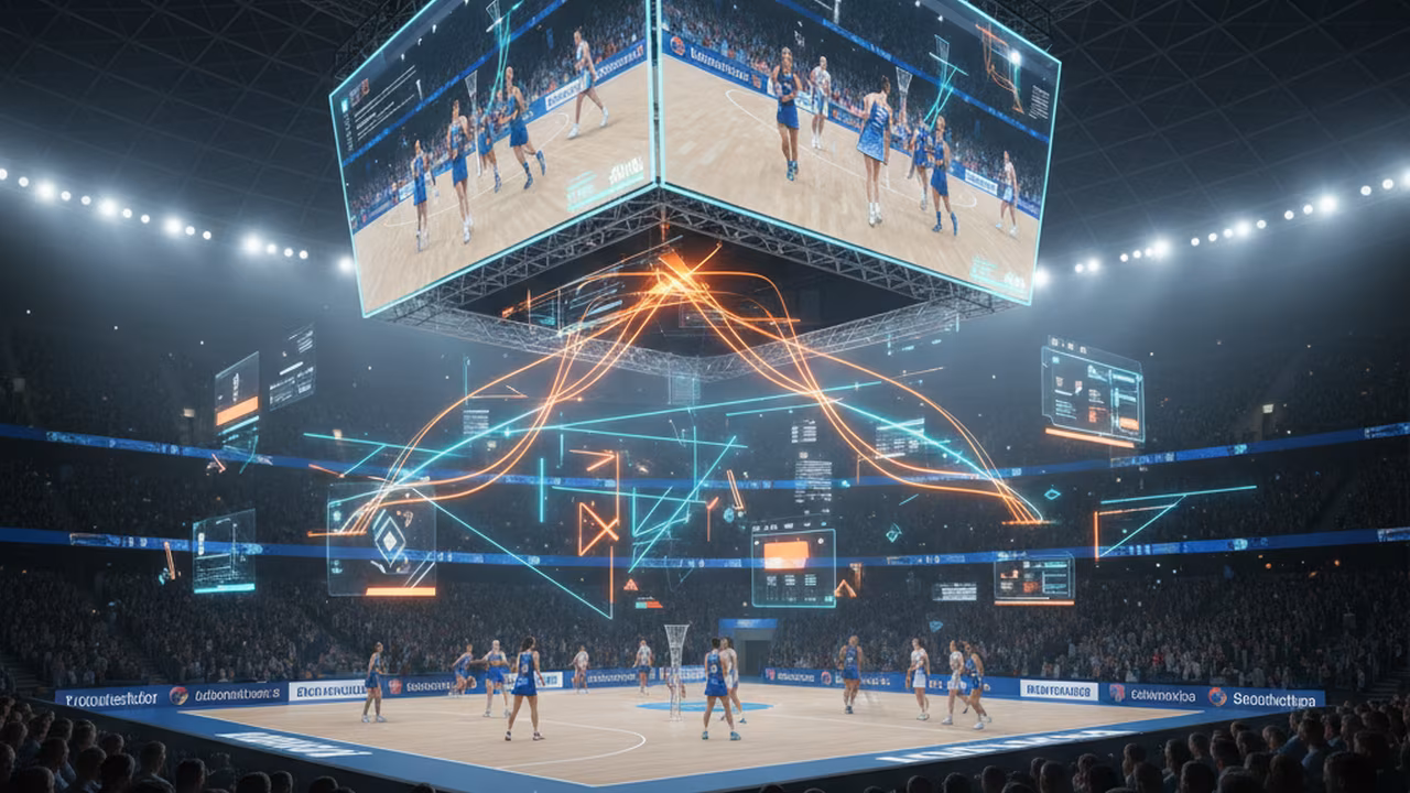 Large AR screen with prediction overlay on top of live match footage